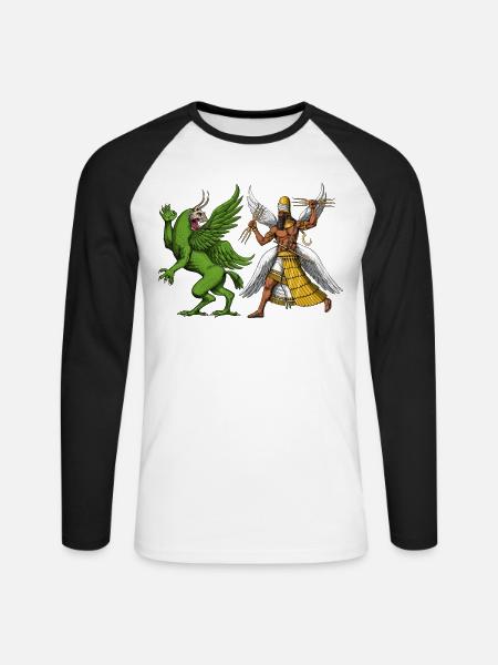 Tiamat And Marduk Sumerian Mythology - Unisex Long Sleeve Baseball T-Shirt - white/black