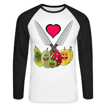 Küchenmesser Vegetarisch Früchte exotisch Obst - Unisex Baseballshirt langarm - Weiß/Schwarz - Vorne - Nik (191cm)