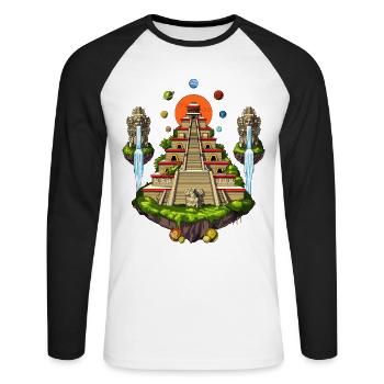 Azteken-Pyramideninsel - Unisex Baseballshirt langarm - Weiß/Schwarz - Vorne - Nik (191cm)