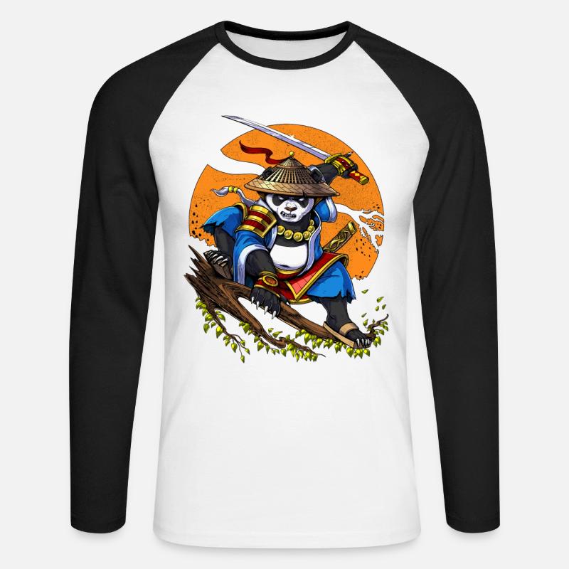 Panda Bär Samurai - Unisex Baseballshirt langarm - Weiß/Schwarz