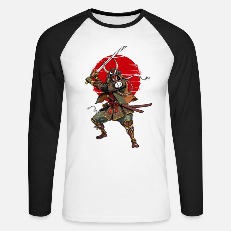 Samurai Krieger Dämon Oni - Unisex Baseballshirt langarm - Weiß/Schwarz
