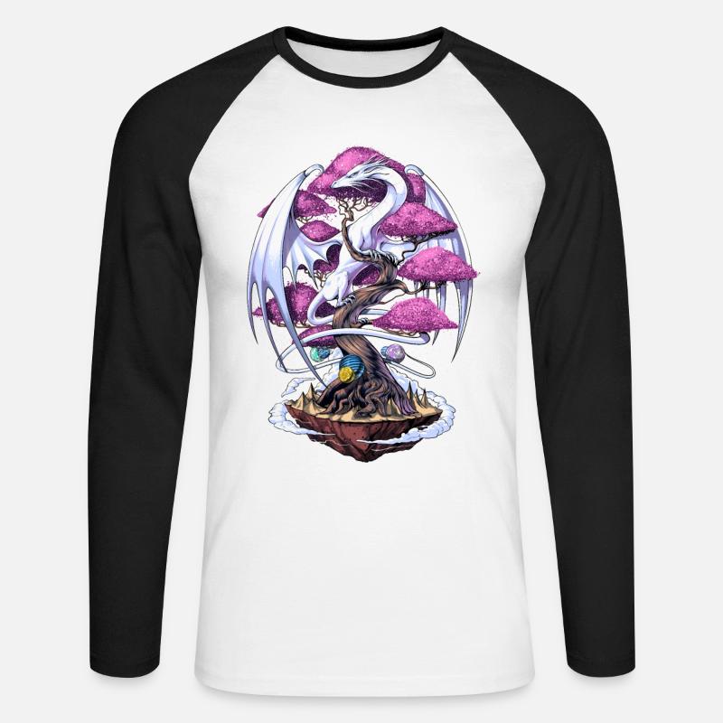 Japanische Drachenkirschblüte - Unisex Baseballshirt langarm - Weiß/Schwarz