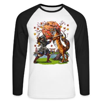 Japanese Samurai Tiger - Unisex Long Sleeve Baseball T-Shirt - white/black - Front - Nik (191cm)