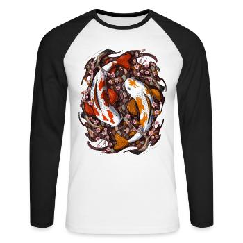Koi Fish Cherry Blossom - Unisex Long Sleeve Baseball T-Shirt - white/black - Front - Nik (191cm)