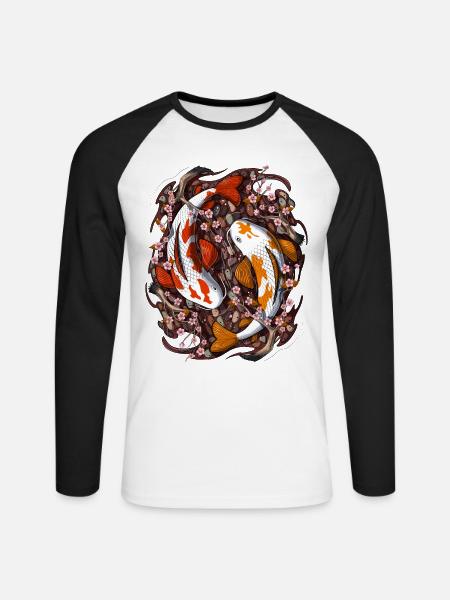 Koi Fisch Kirschblüte - Unisex Baseballshirt langarm - Weiß/Schwarz