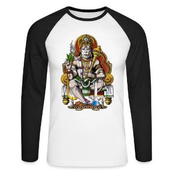 Hanuman Stoner fumant de l’herbe - T-shirt baseball manches longues Homme - blanc/noir - Devant - Nik (191cm)