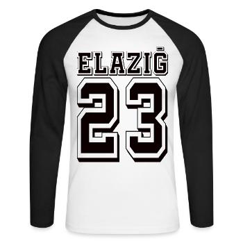 Elazig 23 - Unisex Baseballshirt langarm - Weiß/Schwarz - Vorne - Nik (191cm)