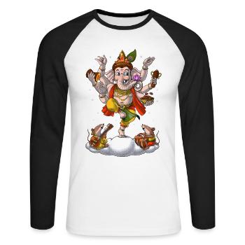 Hindouisme Éléphant Dieu Ganesha - T-shirt baseball manches longues Homme - blanc/noir - Devant - Nik (191cm)