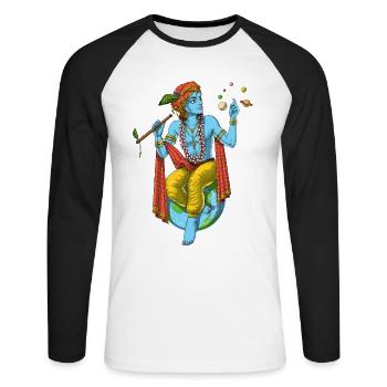 Seigneur hindou Krishna - T-shirt baseball manches longues Homme - blanc/noir - Devant - Nik (191cm)