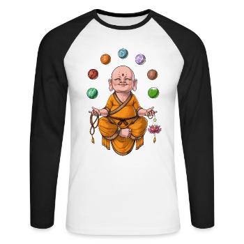 Buddha-Baby - Unisex Baseballshirt langarm - Weiß/Schwarz - Vorne - Nik (191cm)