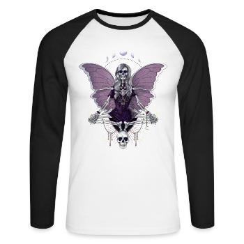 Squelette goth avec des ailes de papillon - T-shirt baseball manches longues Homme - blanc/noir - Devant - Nik (191cm)