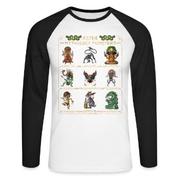 Ancient Aztec Mythology Monsters - Unisex Long Sleeve Baseball T-Shirt - white/black - Front - Nik (191cm)