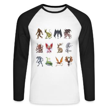 Cryptozoology Creatures - Unisex Long Sleeve Baseball T-Shirt - white/black - Front - Nik (191cm)