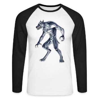 Cryptid Monster Dogman - Unisex Long Sleeve Baseball T-Shirt - white/black - Front - Nik (191cm)