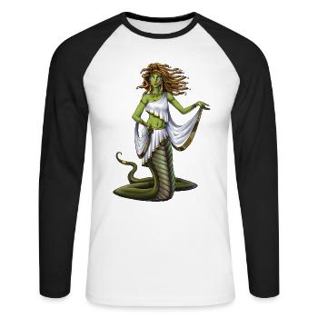 Ancient Greek Goddess Medusa - Unisex Long Sleeve Baseball T-Shirt - white/black - Front - Nik (191cm)