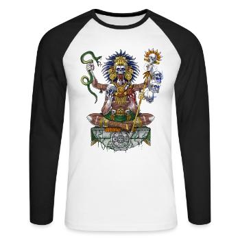Aztec Warrior Shaman - Unisex Long Sleeve Baseball T-Shirt - white/black - Front - Nik (191cm)