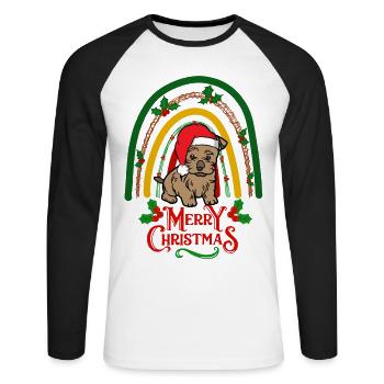 Cute Silky Terrier Christmas Puppy Kawaii - Unisex Long Sleeve Baseball T-Shirt - white/black - Front - Nik (191cm)