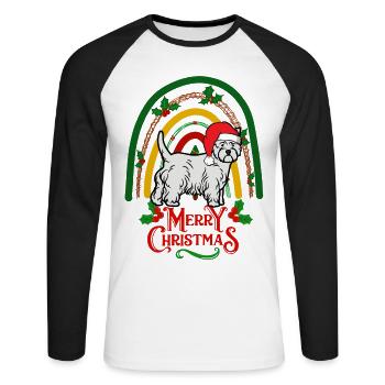 West Highland White Terrier Noël - T-shirt baseball manches longues Homme - blanc/noir - Devant - Nik (191cm)