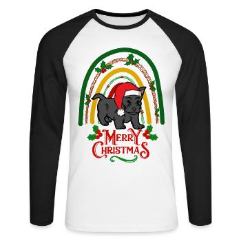 Mignon Terrier écossais Noël Kawaii - T-shirt baseball manches longues Homme - blanc/noir - Devant - Nik (191cm)