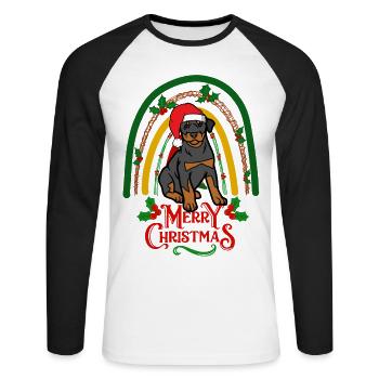Cute Doberman Christmas Dog Kawaii - Unisex Long Sleeve Baseball T-Shirt - white/black - Front - Nik (191cm)