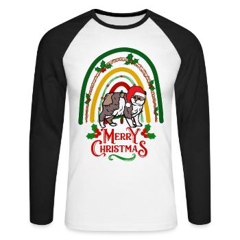 Manx Chat Noël Manx - T-shirt baseball manches longues Homme - blanc/noir - Devant - Nik (191cm)