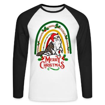 Chat de la forêt norvégienne Noël - T-shirt baseball manches longues Homme - blanc/noir - Devant - Nik (191cm)