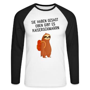 Kaiserschmarrn Faultier Wandern Spruch - Unisex Baseballshirt langarm - Weiß/Schwarz - Vorne - Nik (191cm)