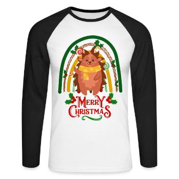 Noël Hedgehog souhaite Joyeux Noël - T-shirt baseball manches longues Homme - blanc/noir - Devant - Nik (191cm)