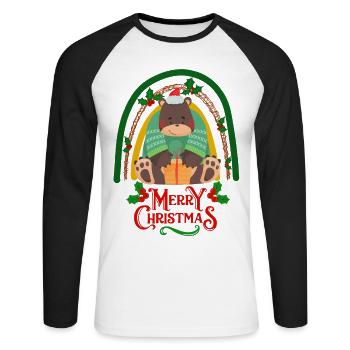 L’ours de Noël souhaite Joyeux Noël - T-shirt baseball manches longues Homme - blanc/noir - Devant - Nik (191cm)