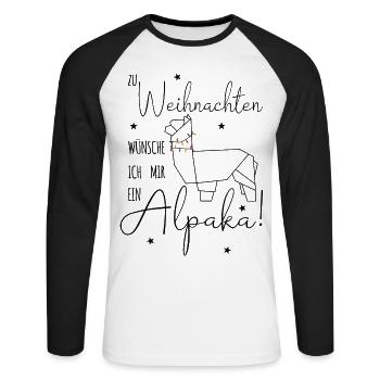 Zu Weihnachten wünsche ich mir ein Alpaka - Unisex Baseballshirt langarm - Weiß/Schwarz - Vorne - Nik (191cm)