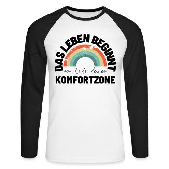 Sprücheshirts Motivationssprüche Motivationsspruch - Unisex Baseballshirt langarm - Weiß/Schwarz - Vorne - Nik (191cm)