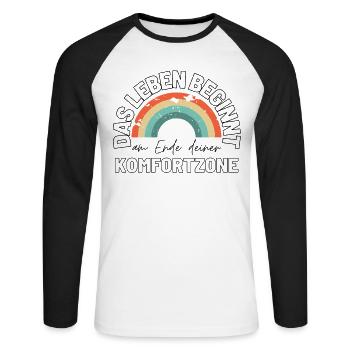 Sprücheshirts Motivationssprüche Motivationsspruch - Unisex Baseballshirt langarm - Weiß/Schwarz - Vorne - Nik (191cm)