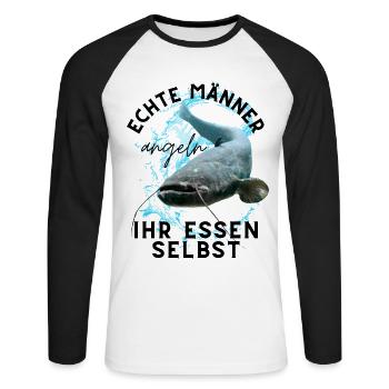 ECHTE MÄNNER - Angler angeln ANGEL - Unisex Baseballshirt langarm - Weiß/Schwarz - Vorne - Nik (191cm)