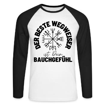 Wegweiser RUNEN viking CELTIC - VEGVISIR - Unisex Baseballshirt langarm - Weiß/Schwarz - Vorne - Nik (191cm)