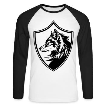 Silhouette des armoiries du loup - T-shirt baseball manches longues Homme - blanc/noir - Devant - Nik (191cm)