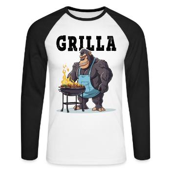 Grillen Grilla Griller Gorilla BBQ Spruch Lustig - Unisex Baseballshirt langarm - Weiß/Schwarz - Vorne - Nik (191cm)