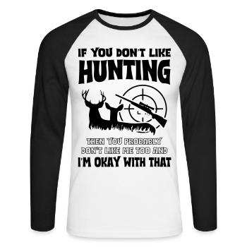 Hunting - Unisex Long Sleeve Baseball T-Shirt - white/black - Front - Nik (191cm)