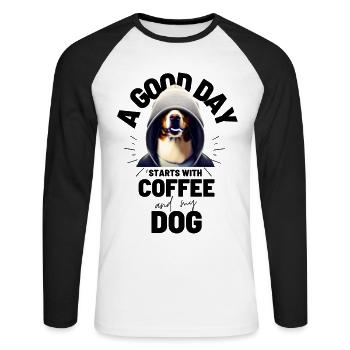 A GOOD DAY BEGINS... DOG Dog Coffee - Unisex Long Sleeve Baseball T-Shirt - white/black - Front - Nik (191cm)