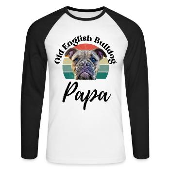 VIEIL ANGLAIS BULLDOG PAPA Chien Chiens Bulldog - T-shirt baseball manches longues Homme - blanc/noir - Devant - Nik (191cm)
