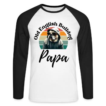 OLD ENGLISH BULLDOG PAPA - Chien Chiens Bulldog - T-shirt baseball manches longues Homme - blanc/noir - Devant - Nik (191cm)