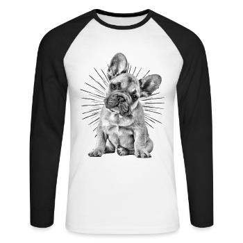 Français BULLDOG Chien Chiens Bulldog - T-shirt baseball manches longues Homme - blanc/noir - Devant - Nik (191cm)