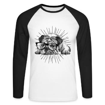 Dictons de chiens Chiens Chiens Bulldog avec lunettes - T-shirt baseball manches longues Homme - blanc/noir - Devant - Nik (191cm)