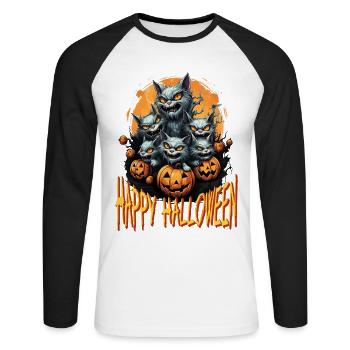 Joyeux Halloween Cats Costume de citrouille effrayant - T-shirt baseball manches longues Homme - blanc/noir - Devant - Nik (191cm)