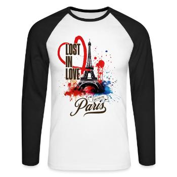 Paris Eiffelturm Frankreich Stadt Skyline Kunst - Unisex Baseballshirt langarm - Weiß/Schwarz - Vorne - Nik (191cm)