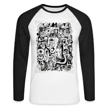 Graffiti Inspirationen:Hippo Geometrie - Unisex Baseballshirt langarm - Weiß/Schwarz - Vorne - Nik (191cm)