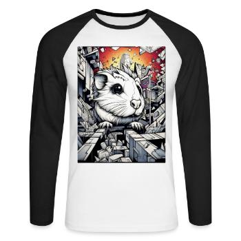meerschwein geometric - Unisex Baseballshirt langarm - Weiß/Schwarz - Vorne - Nik (191cm)