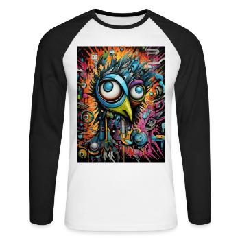 Peacock Graffiti - Unisex Long Sleeve Baseball T-Shirt - white/black - Front - Nik (191cm)