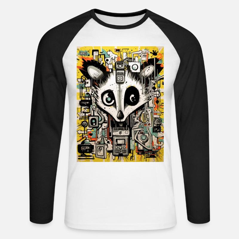 opossum graffiti geometric - Unisex Baseballshirt langarm - Weiß/Schwarz
