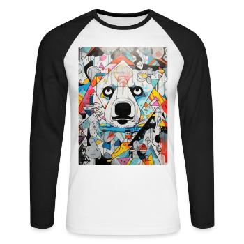 polarbär graffiti geometric - Unisex Baseballshirt langarm - Weiß/Schwarz - Vorne - Nik (191cm)