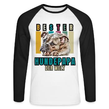 BEST DOG DAD Bulldog Dog Dogs Vieux Anglais - T-shirt baseball manches longues Homme - blanc/noir - Devant - Nik (191cm)